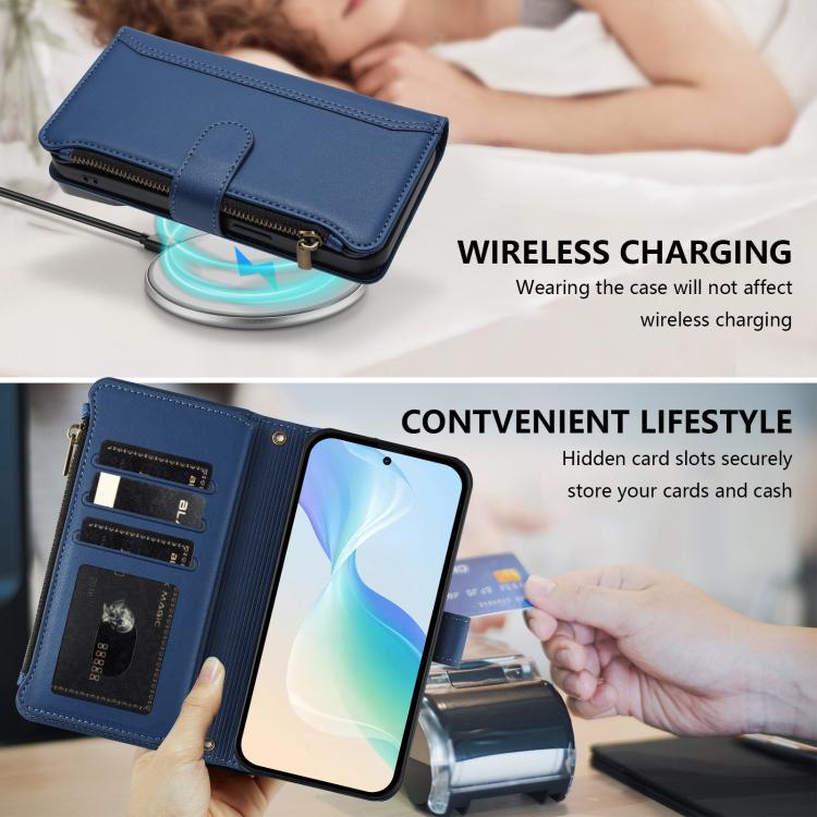 For Google Pixel 11 Pro XL Magnetic Closure 9 Card Slots Zipper Leather Case with Hand Strap
