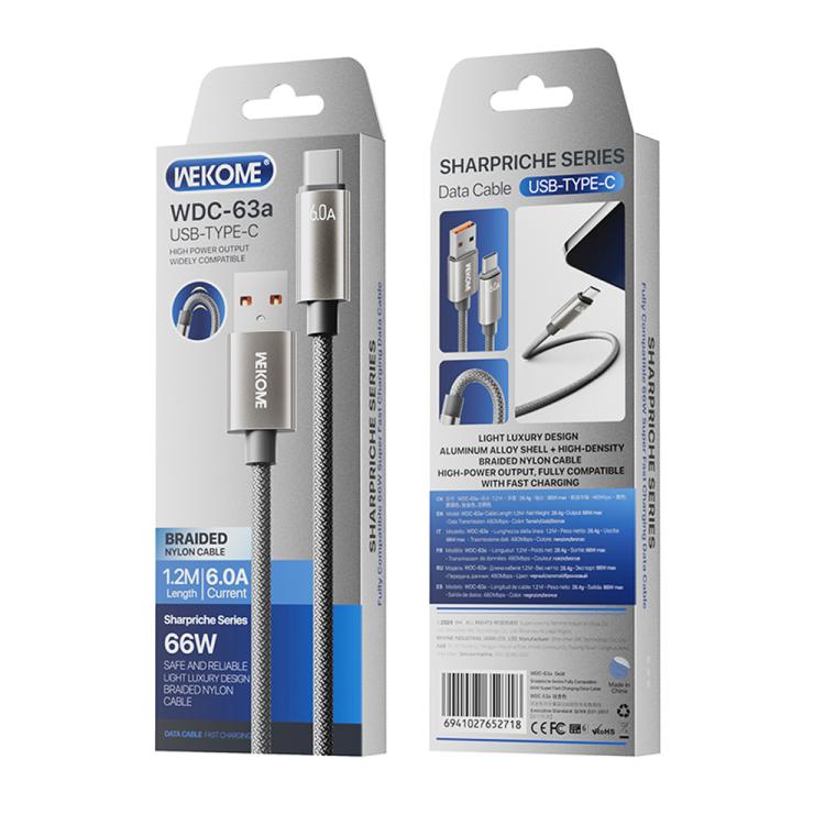 WK WDC-63a 66W USB to Type-C Fast Charging Data Cable, Length: 1.2m