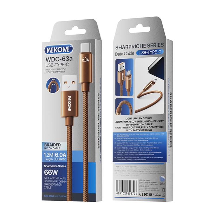 WK WDC-63a 66W USB to Type-C Fast Charging Data Cable, Length: 1.2m
