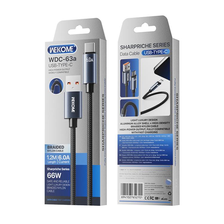 WK WDC-63a 66W USB to Type-C Fast Charging Data Cable, Length: 1.2m