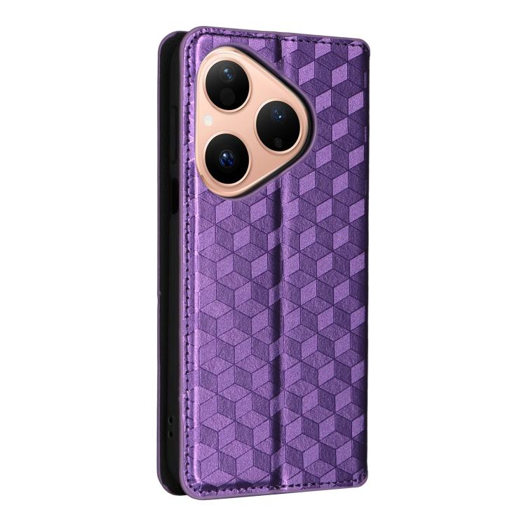 For Huawei Pura 80 5G Cubic Grid Texture Flip Leather Phone Case