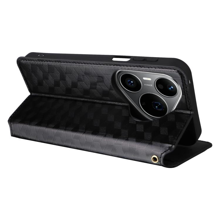 For Huawei Pura 90 Pro Max 5G Cubic Grid Texture Flip Leather Phone Case