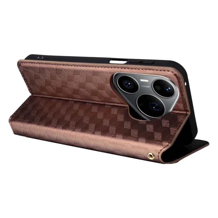 For Huawei Pura 90 Pro Max 5G Cubic Grid Texture Flip Leather Phone Case