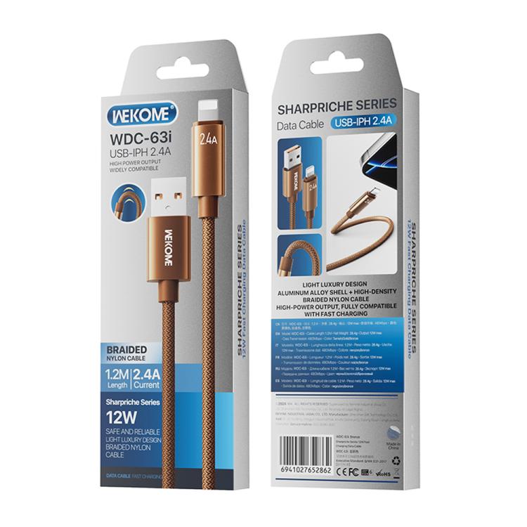 WK WDC-63i 12W USB to 8 Pin Fast Charging Data Cable, Length: 1.2m