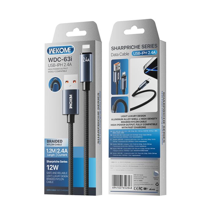 WK WDC-63i 12W USB to 8 Pin Fast Charging Data Cable, Length: 1.2m