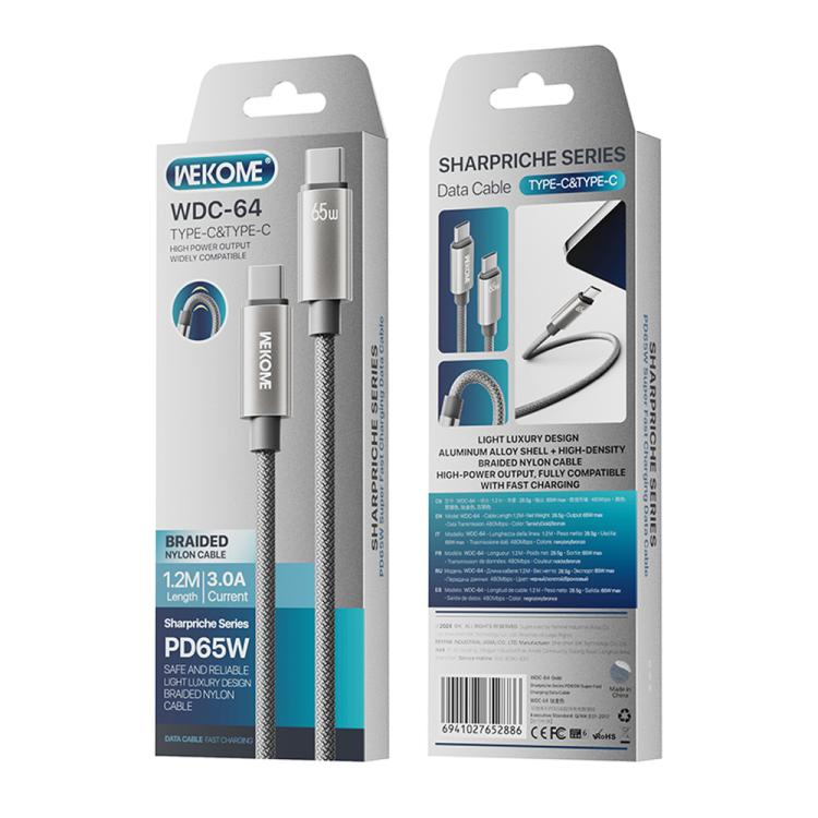 WK WDC-64 PD65W Type-C to Type-C Fast Charging Data Cable, Length: 1.2m