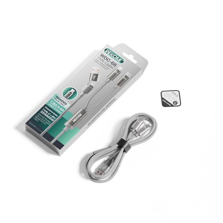 WK WDC-66 2 to 2 3A USB+Type-C to 8 Pin+Type-C Fast Charging Data Cable, Length: 1.2m