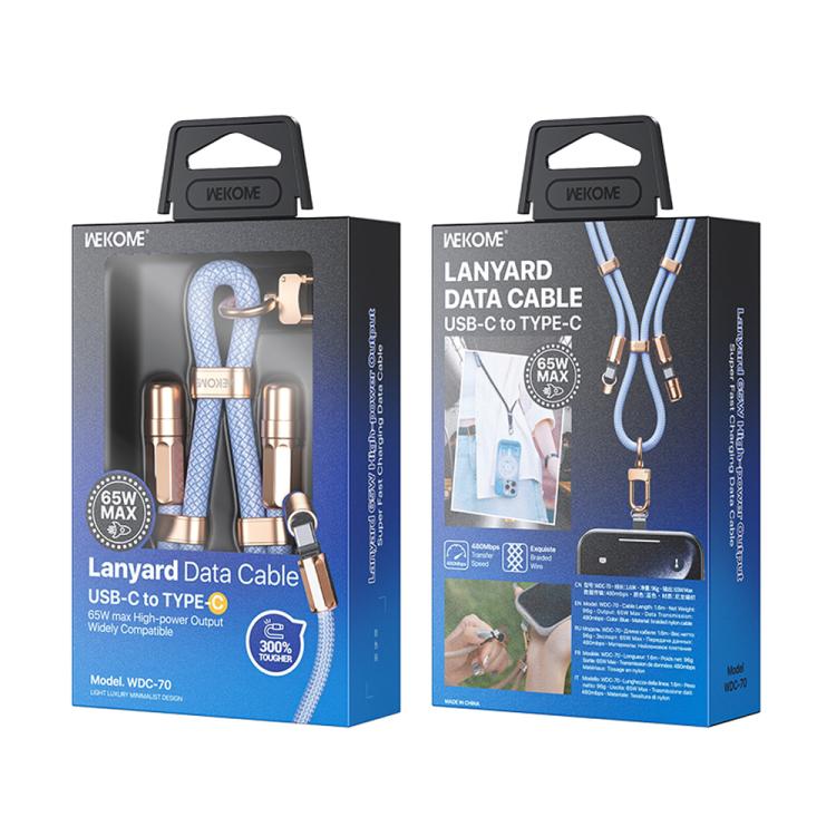 WK WDC-70 65W Type-C to Type-C Phone Lanyard Data Cable, Length: 1.6m