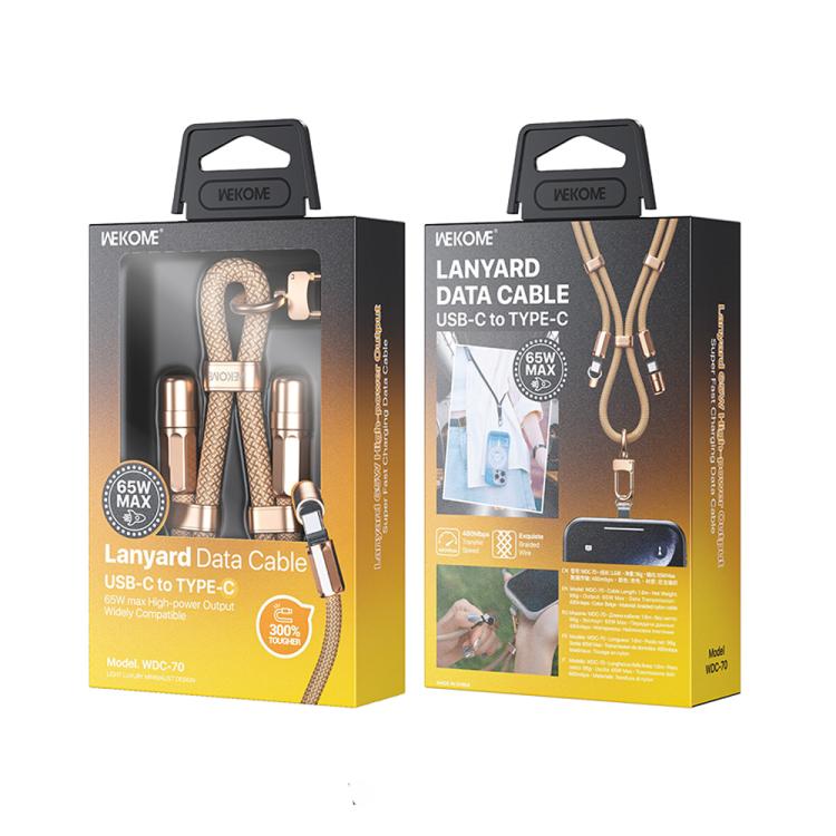 WK WDC-70 65W Type-C to Type-C Phone Lanyard Data Cable, Length: 1.6m
