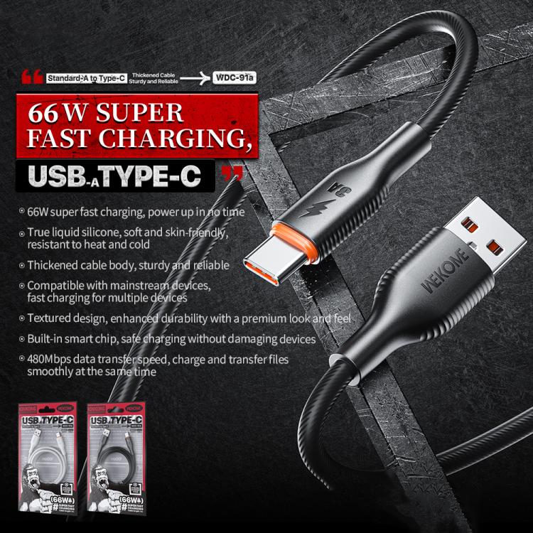 WK WDC-91a 66W USB to Type-C Silicone Data Cable, Length: 1m