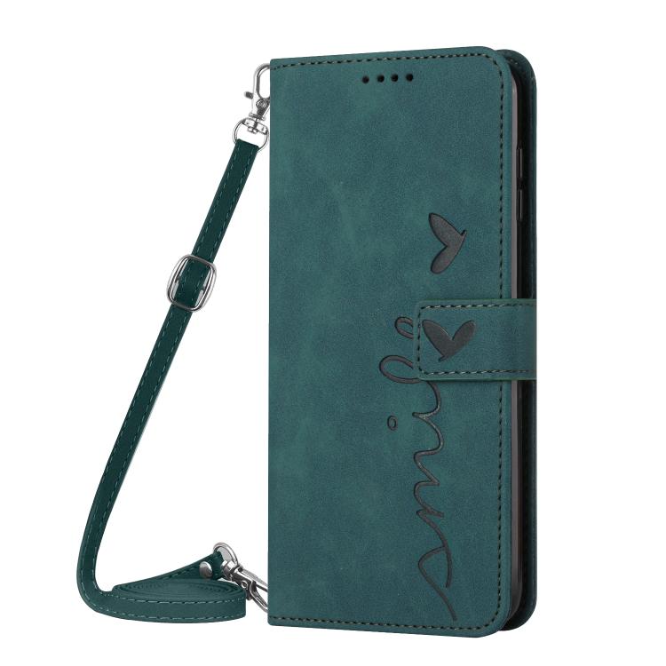 For Xiaomi 15T Skin Feel Heart Embossed Leather Phone Case with Long Lanyard