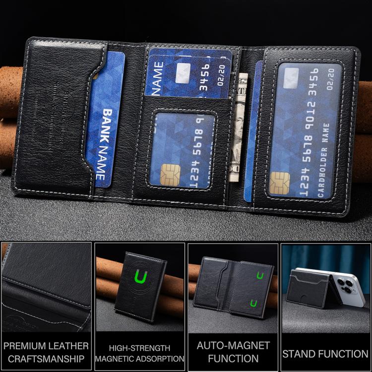Oily Leather Horizontal Magnetic Wallet Card Bag Case