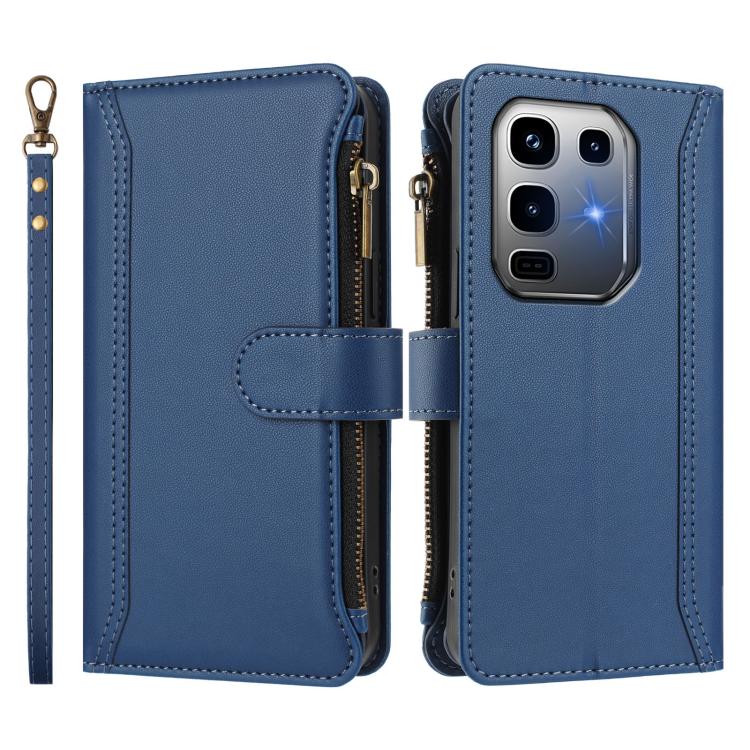 For Infinix Note 50 Pro+ 5G Magnetic Closure 9 Card Slots Zipper Leather Case with Hand Strap