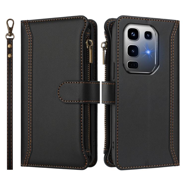 For Infinix Note 50 Pro+ 5G Magnetic Closure 9 Card Slots Zipper Leather Case with Hand Strap