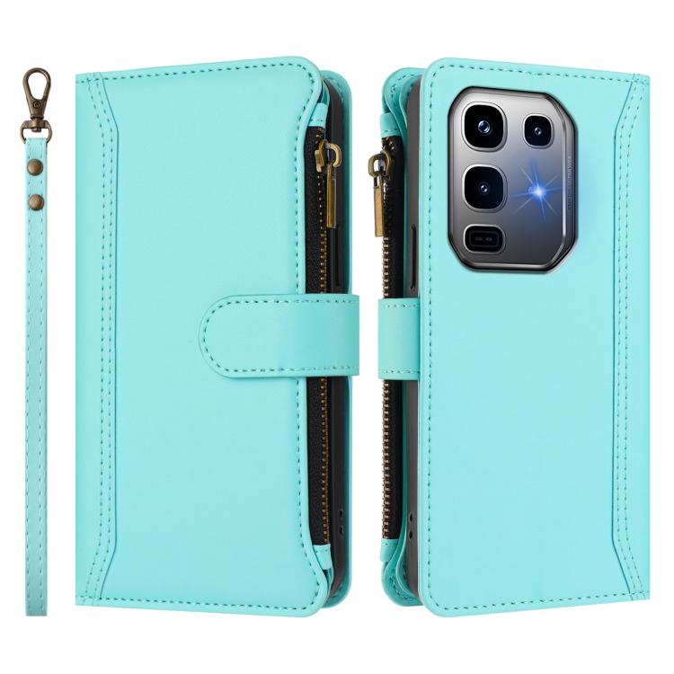 For Infinix Note 50 Pro+ 5G Magnetic Closure 9 Card Slots Zipper Leather Case with Hand Strap