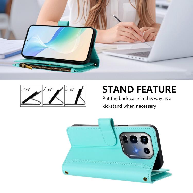 For Infinix Note 50 Pro+ 5G Magnetic Closure 9 Card Slots Zipper Leather Case with Hand Strap
