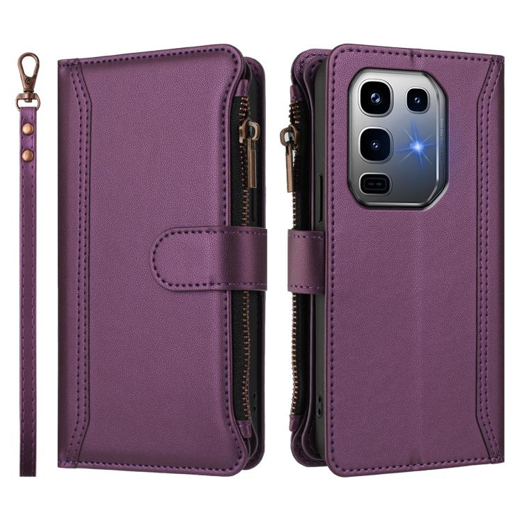 For Infinix Note 50 Pro+ 5G Magnetic Closure 9 Card Slots Zipper Leather Case with Hand Strap