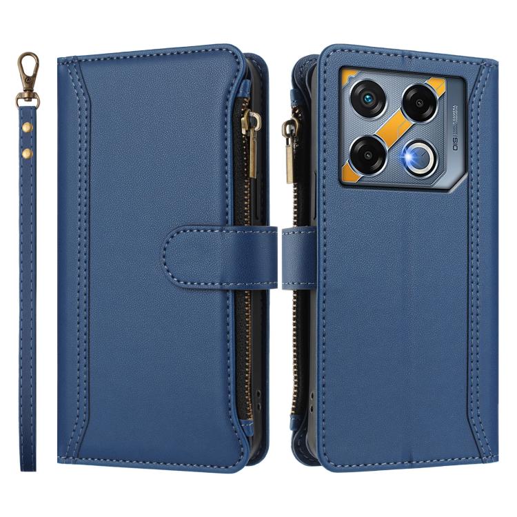 For Infinix GT 20 Pro 5G Magnetic Closure 9 Card Slots Zipper Leather Case with Hand Strap