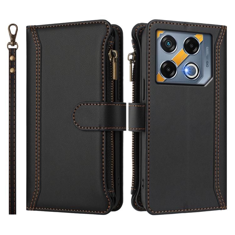 For Infinix GT 20 Pro 5G Magnetic Closure 9 Card Slots Zipper Leather Case with Hand Strap