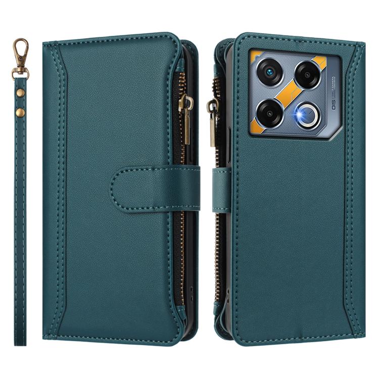 For Infinix GT 20 Pro 5G Magnetic Closure 9 Card Slots Zipper Leather Case with Hand Strap
