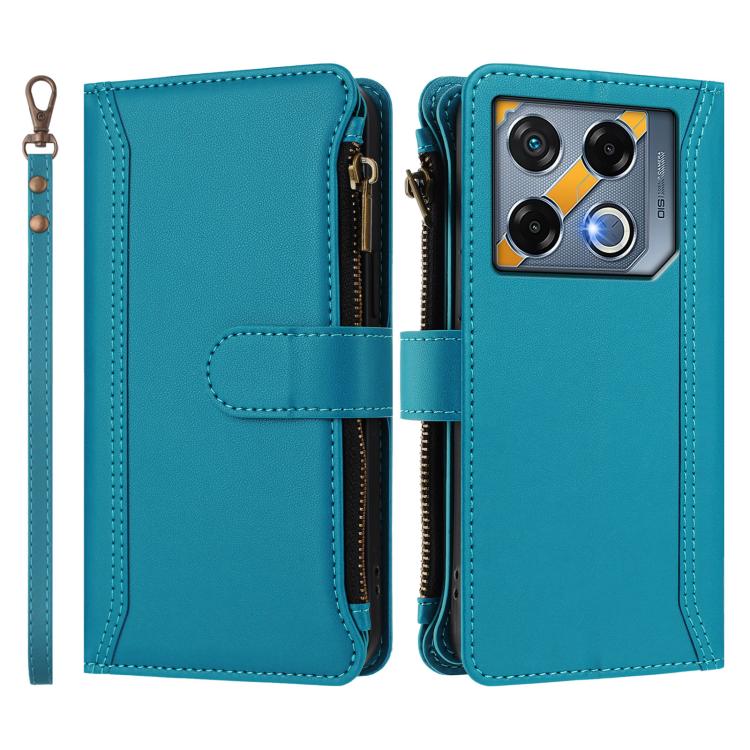 For Infinix GT 20 Pro 5G Magnetic Closure 9 Card Slots Zipper Leather Case with Hand Strap