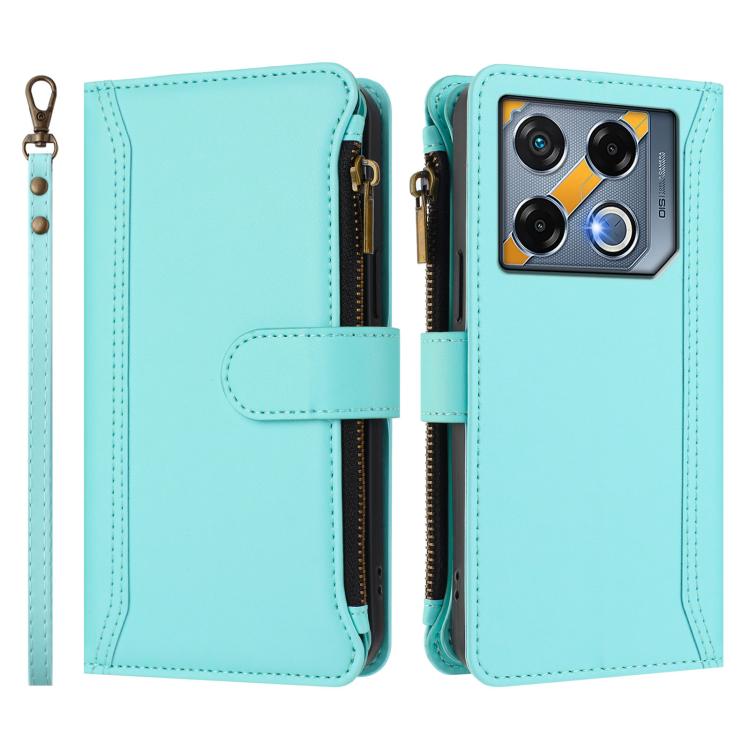 For Infinix GT 20 Pro 5G Magnetic Closure 9 Card Slots Zipper Leather Case with Hand Strap