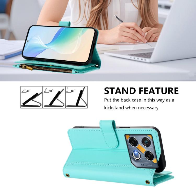For Infinix GT 20 Pro 5G Magnetic Closure 9 Card Slots Zipper Leather Case with Hand Strap