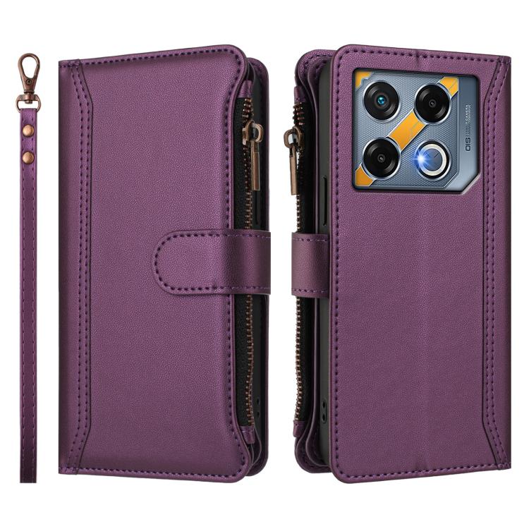 For Infinix GT 20 Pro 5G Magnetic Closure 9 Card Slots Zipper Leather Case with Hand Strap