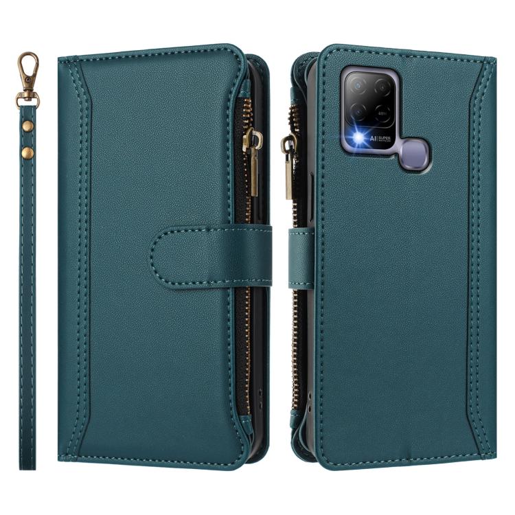 For Infinix Hot 10T / 10s Magnetic Closure 9 Card Slots Zipper Leather Case with Hand Strap