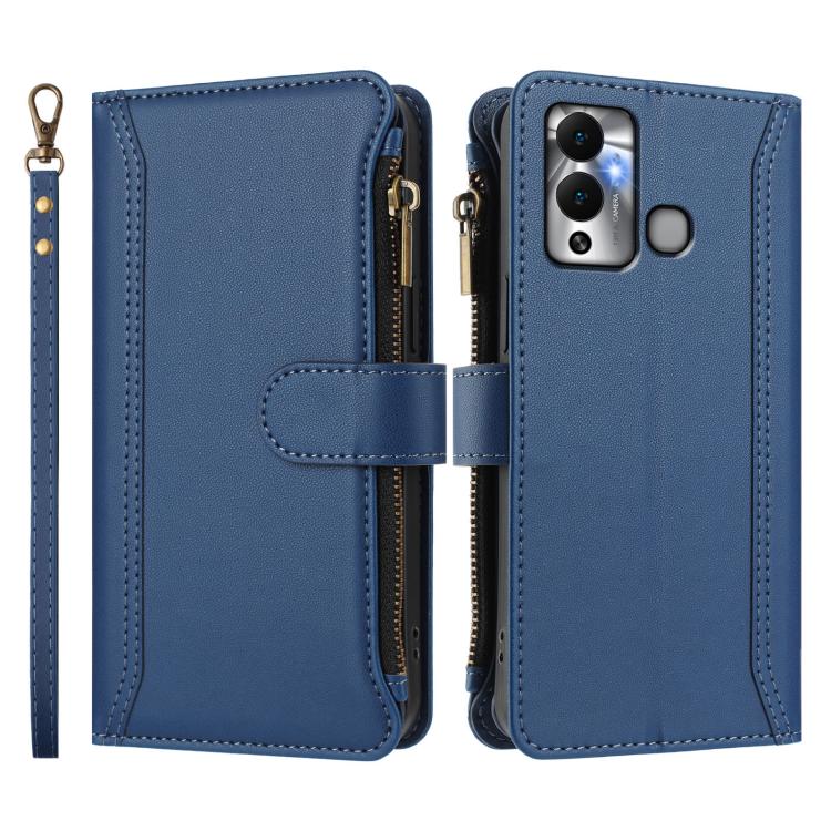 For Infinix Hot 12 Play Magnetic Closure 9 Card Slots Zipper Leather Case with Hand Strap