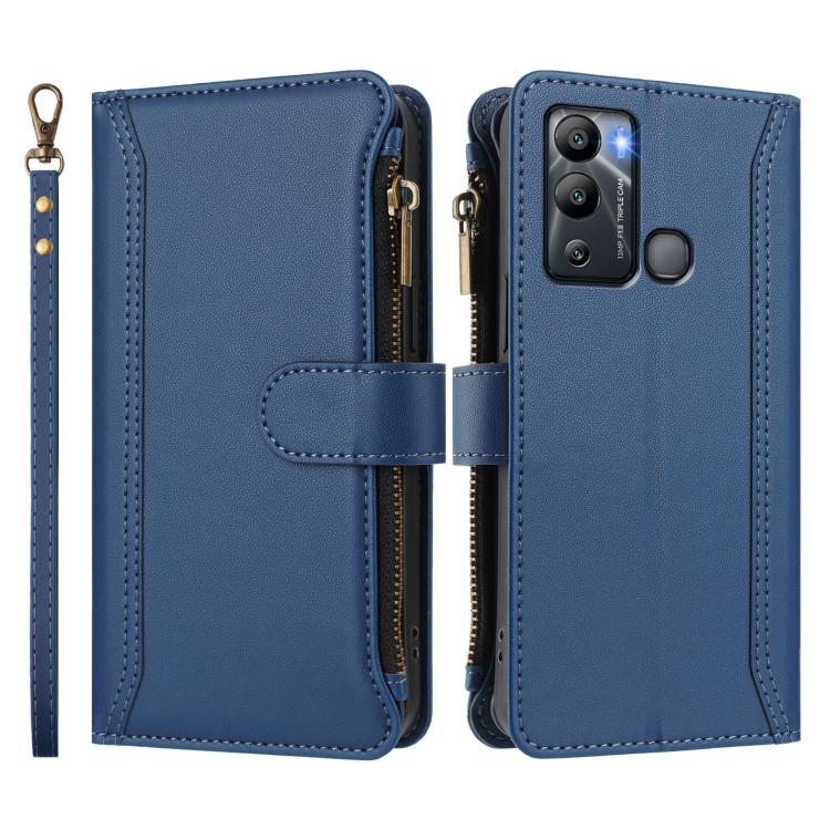 For Infinix Hot 12i / 20i Magnetic Closure 9 Card Slots Zipper Leather Case with Hand Strap