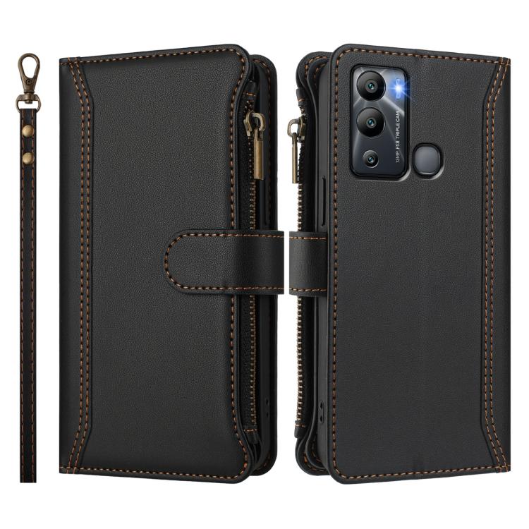 For Infinix Hot 12i / 20i Magnetic Closure 9 Card Slots Zipper Leather Case with Hand Strap