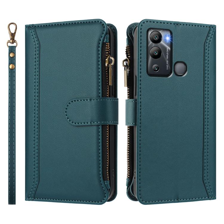 For Infinix Hot 12i / 20i Magnetic Closure 9 Card Slots Zipper Leather Case with Hand Strap