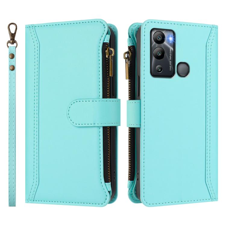 For Infinix Hot 12i / 20i Magnetic Closure 9 Card Slots Zipper Leather Case with Hand Strap