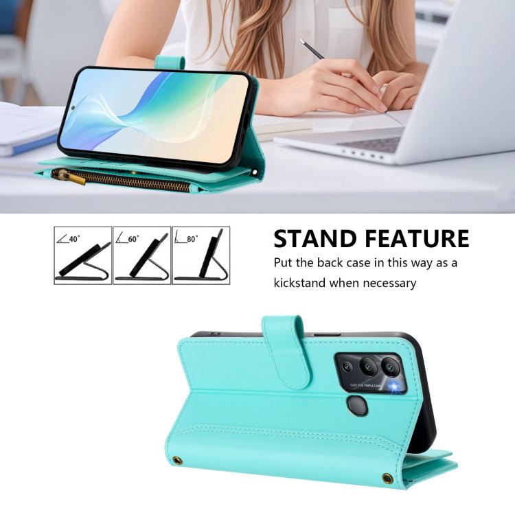 For Infinix Hot 12i / 20i Magnetic Closure 9 Card Slots Zipper Leather Case with Hand Strap