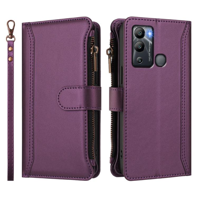 For Infinix Hot 12i / 20i Magnetic Closure 9 Card Slots Zipper Leather Case with Hand Strap