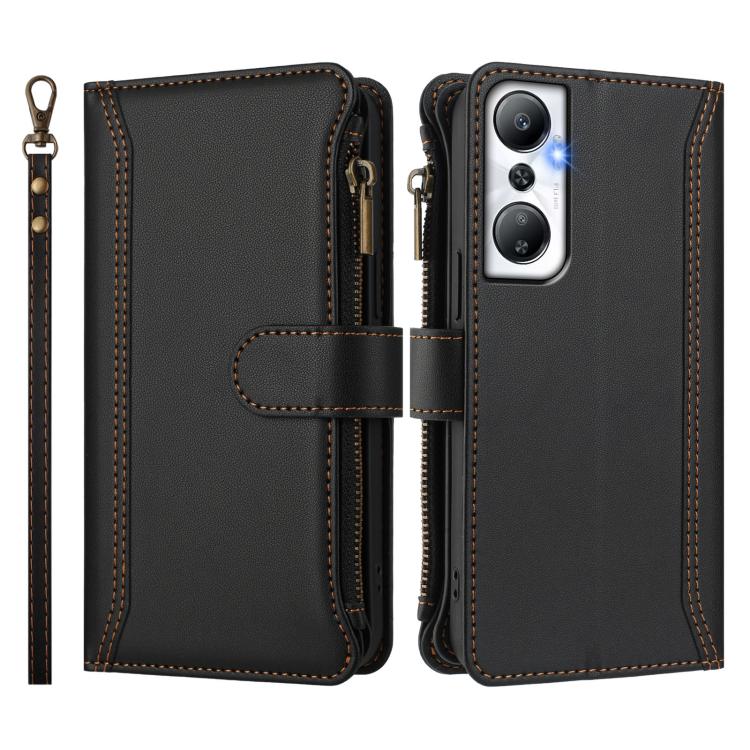 For Infinix Hot 20 4G Magnetic Closure 9 Card Slots Zipper Leather Case with Hand Strap