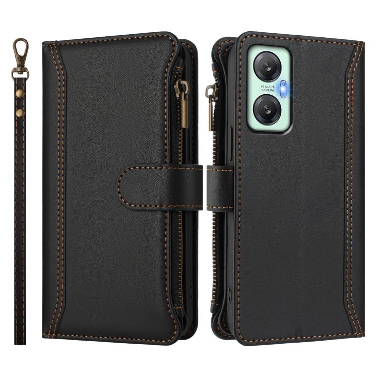 For Infinix Hot 20 5G Magnetic Closure 9 Card Slots Zipper Leather Case with Hand Strap