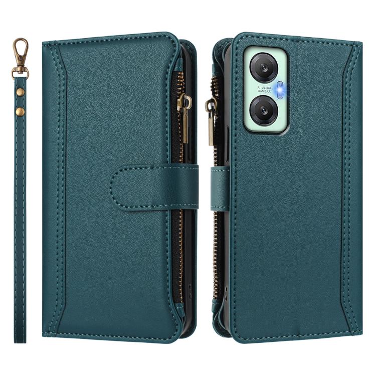 For Infinix Hot 20 5G Magnetic Closure 9 Card Slots Zipper Leather Case with Hand Strap
