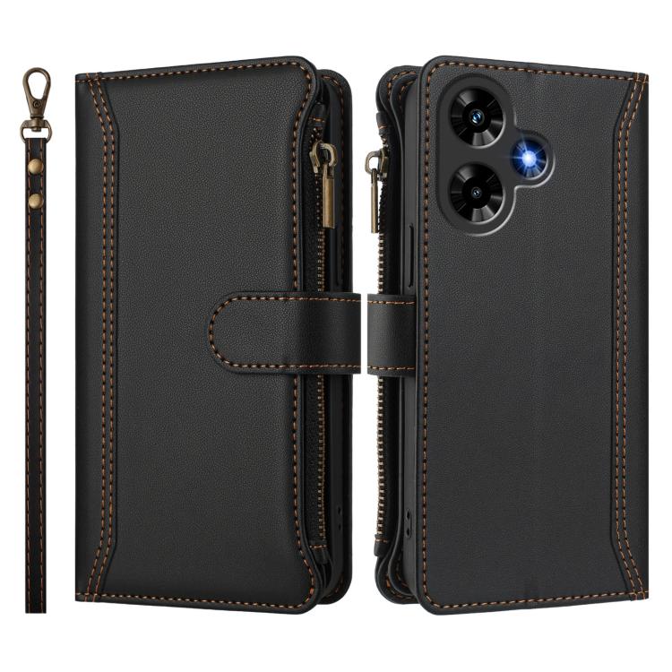 For Infinix Hot 30 4G Magnetic Closure 9 Card Slots Zipper Leather Case with Hand Strap