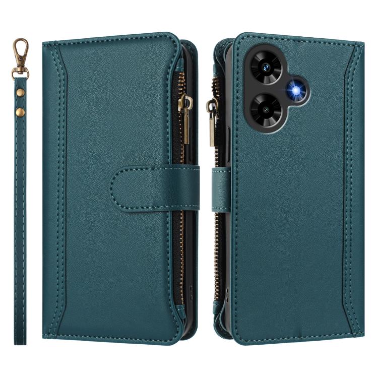 For Infinix Hot 30 4G Magnetic Closure 9 Card Slots Zipper Leather Case with Hand Strap