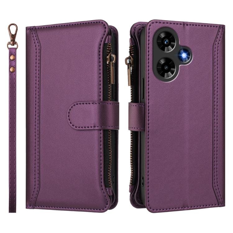 For Infinix Hot 30 4G Magnetic Closure 9 Card Slots Zipper Leather Case with Hand Strap