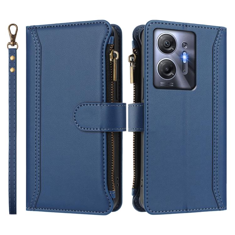 For Infinix Hot 30 5G Magnetic Closure 9 Card Slots Zipper Leather Case with Hand Strap