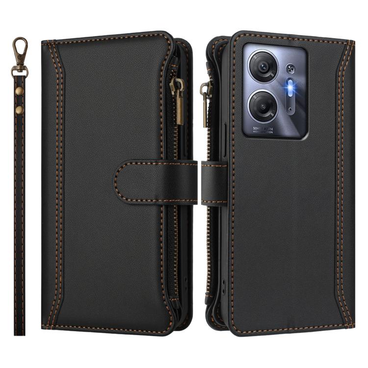 For Infinix Hot 30 5G Magnetic Closure 9 Card Slots Zipper Leather Case with Hand Strap
