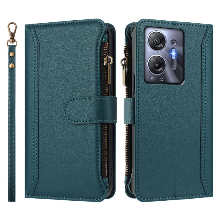 For Infinix Hot 30 5G Magnetic Closure 9 Card Slots Zipper Leather Case with Hand Strap