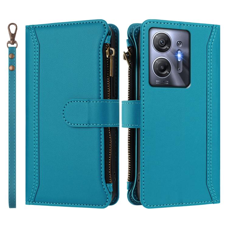 For Infinix Hot 30 5G Magnetic Closure 9 Card Slots Zipper Leather Case with Hand Strap