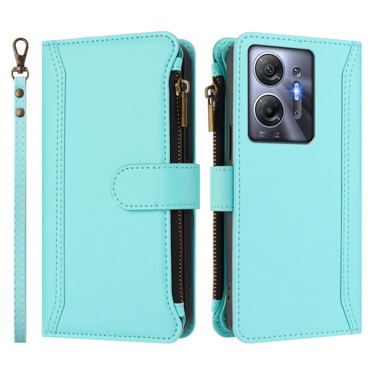 For Infinix Hot 30 5G Magnetic Closure 9 Card Slots Zipper Leather Case with Hand Strap