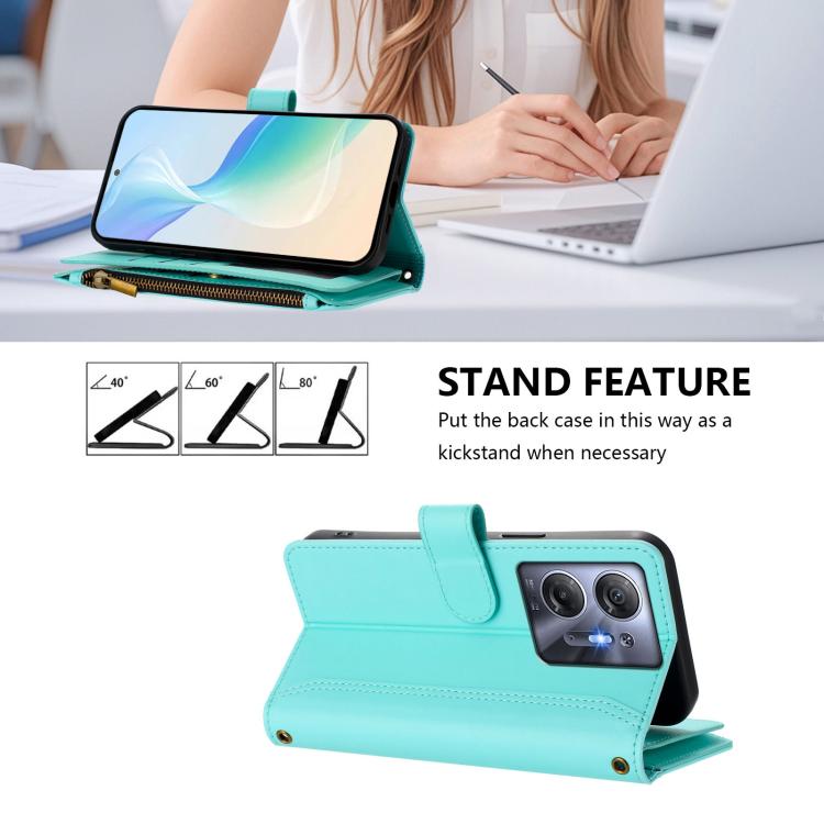 For Infinix Hot 30 5G Magnetic Closure 9 Card Slots Zipper Leather Case with Hand Strap