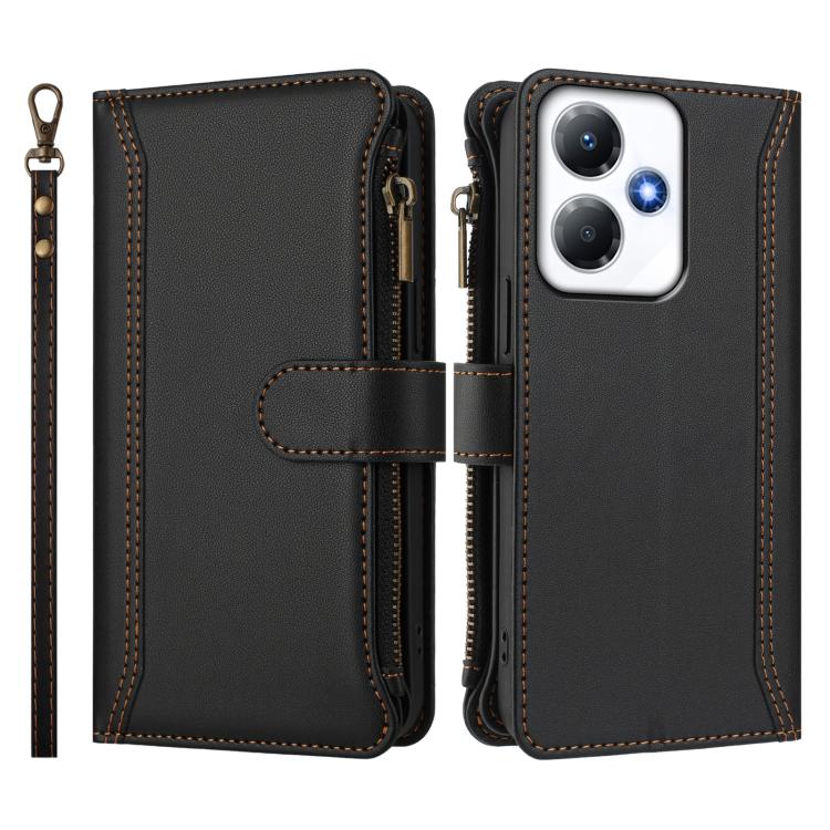 For Infinix Hot 30 Play 4G Magnetic Closure 9 Card Slots Zipper Leather Case with Hand Strap