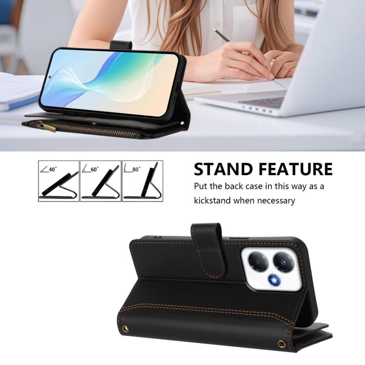 For Infinix Hot 30 Play 4G Magnetic Closure 9 Card Slots Zipper Leather Case with Hand Strap